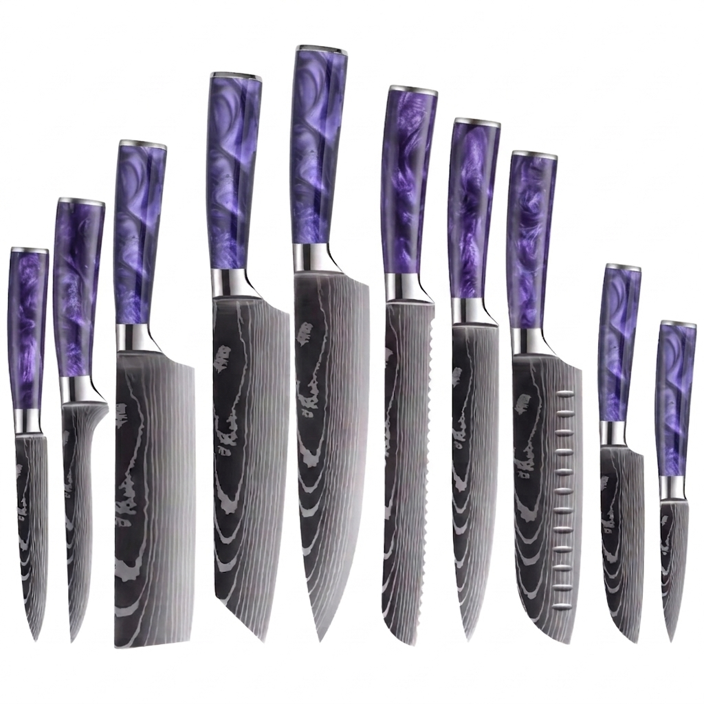 Set de 10 couteaux Japonais - KATACHI - Violet Impérial