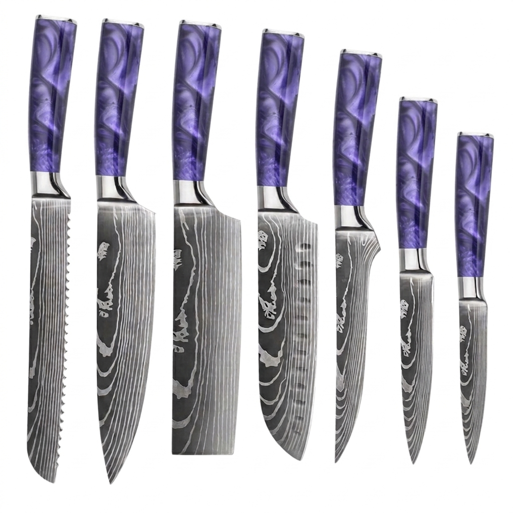 Set de 7 couteaux Japonais - KATACHI - Violet Impérial