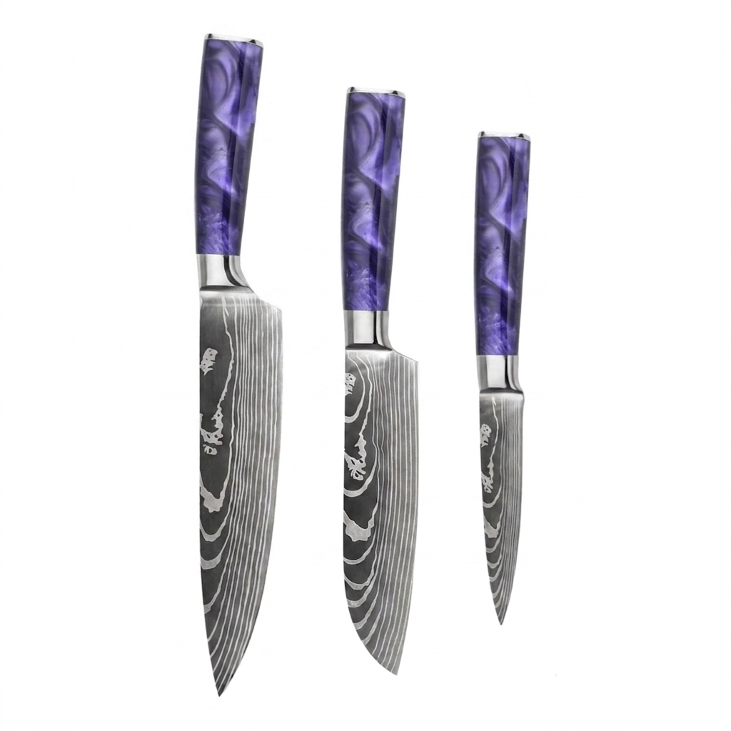 Set de 3 couteaux Japonais - KATACHI - Violet Impérial