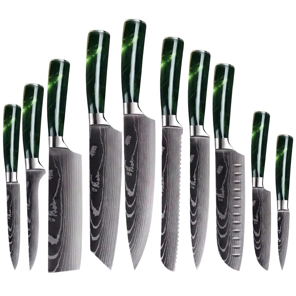 Set de 10 couteaux Japonais - KATACHI - Forest Green