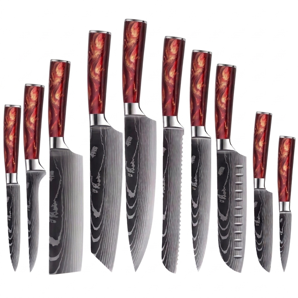 Set de 10 couteaux Japonais - KATACHI - Golden Brown